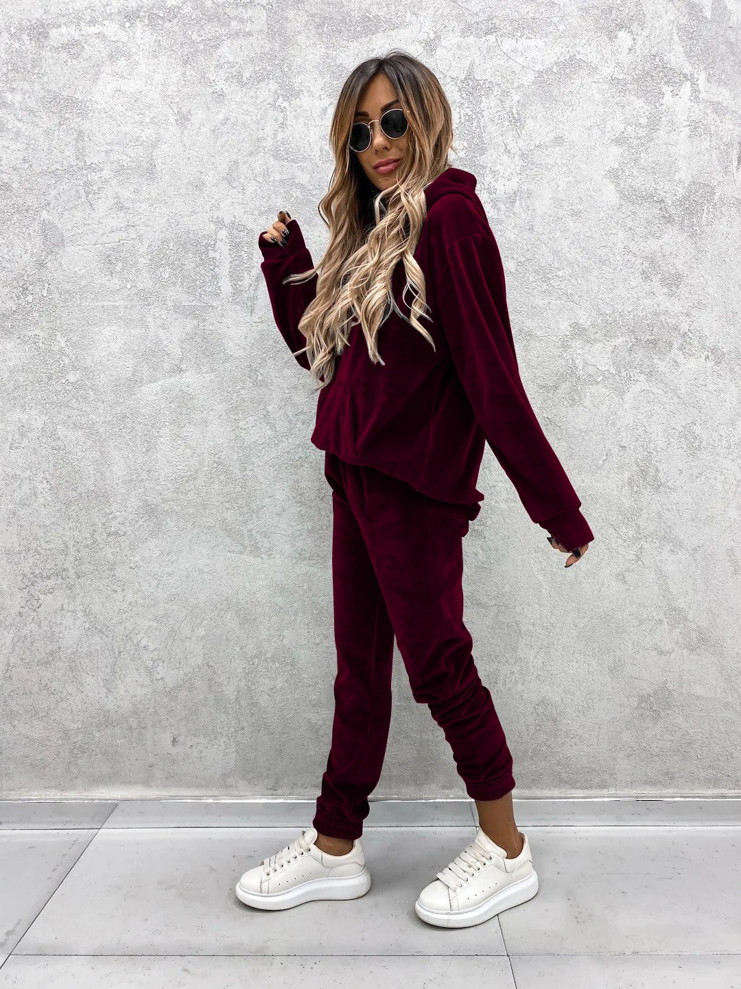 New casual women's suit solid color hooded sweatpants fall 2 piece set comfortable suede women's clothing corset trousers sets