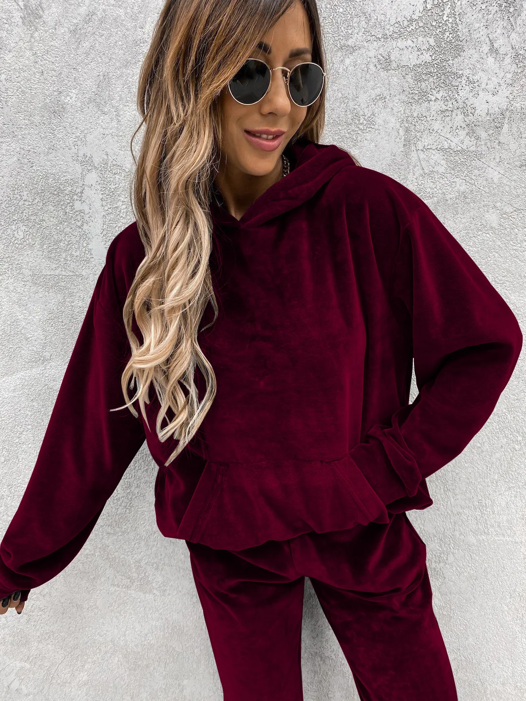 New casual women's suit solid color hooded sweatpants fall 2 piece set comfortable suede women's clothing corset trousers sets