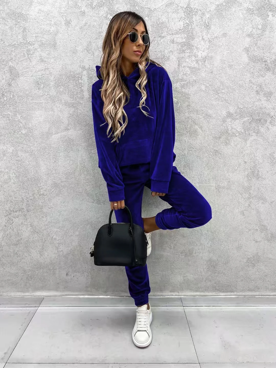 New casual women's suit solid color hooded sweatpants fall 2 piece set comfortable suede women's clothing corset trousers sets