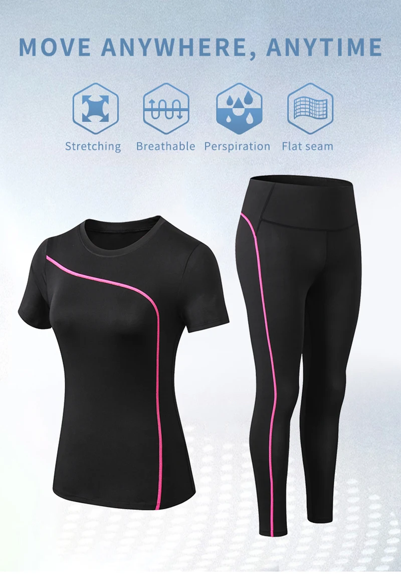 Yoga Set Quick Dry 2 Piece Female Short-sleeved long Pants Outdoor Sportswear Fitness suit Plus Size Sport outfit for woman