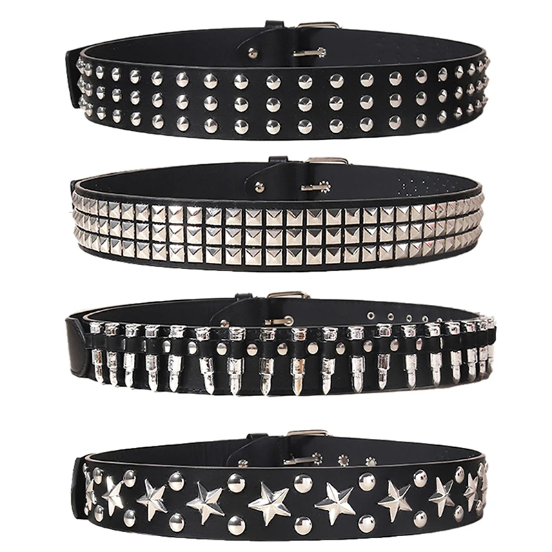 Rivet Hollow Bullet Decoration Belt Leather Studded Goth Rock Wild Adjustable Women Punk Black Belt