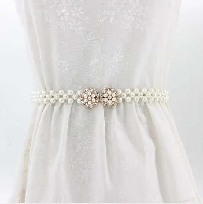 Large Imitation Pearl Waist Chain Women's Elastic Belt with Diamond Decoration Fashion Girdle Skirt Dress Clothing Decoration