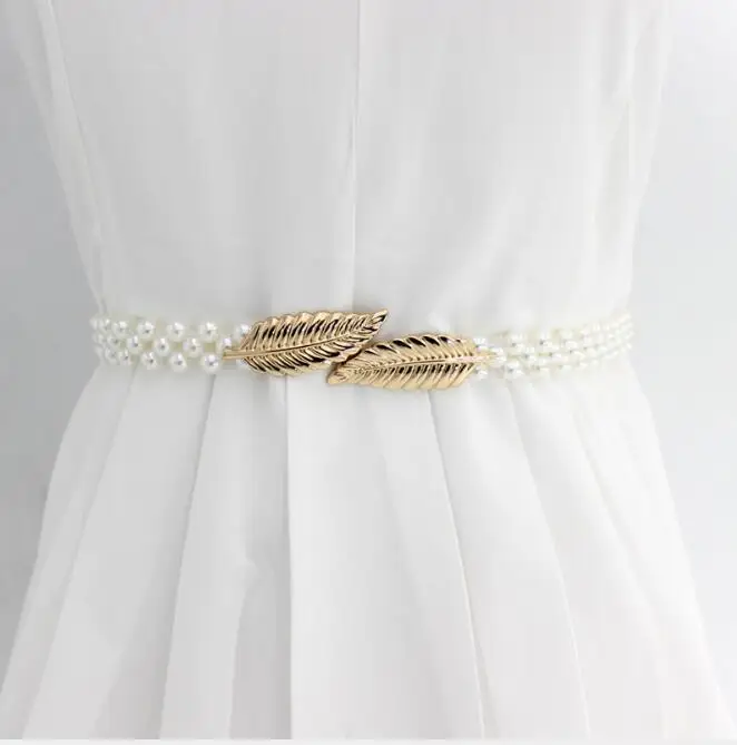 Large Imitation Pearl Waist Chain Women's Elastic Belt with Diamond Decoration Fashion Girdle Skirt Dress Clothing Decoration