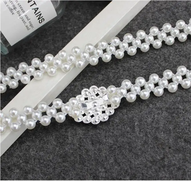 Large Imitation Pearl Waist Chain Women's Elastic Belt with Diamond Decoration Fashion Girdle Skirt Dress Clothing Decoration