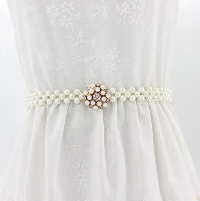 Large Imitation Pearl Waist Chain Women's Elastic Belt with Diamond Decoration Fashion Girdle Skirt Dress Clothing Decoration