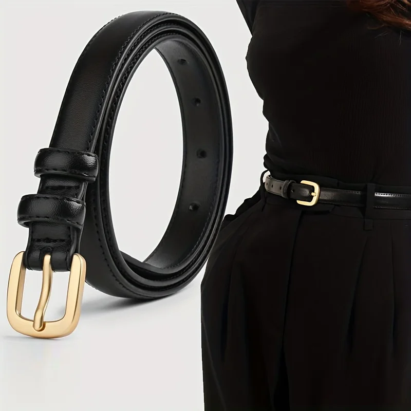 Simple Pin Buckle Skinny Belts Solid Color PU Waistband Adjustable Thin Belt Jeans Pants Belt For Women