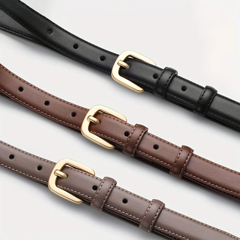 Simple Pin Buckle Skinny Belts Solid Color PU Waistband Adjustable Thin Belt Jeans Pants Belt For Women