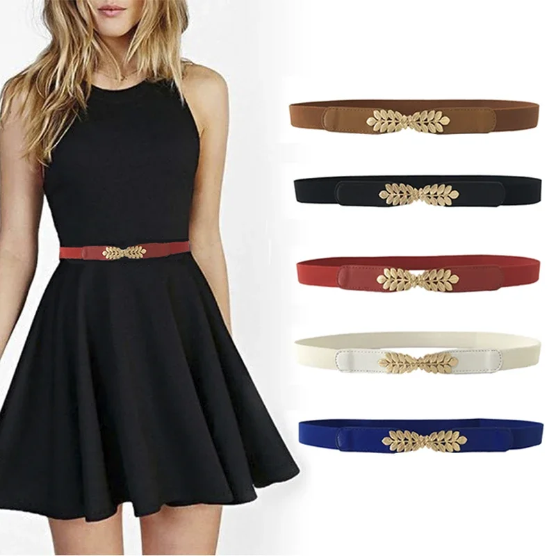 Fashion Women PU Black White Waist Band Thin Elastic Waist Belt Dress Apparel Accessories Cinturon Mujer Hot Sale