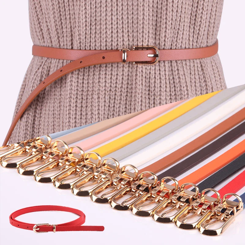 Multi-Color Thin Belts Pu Leather Waistband For Dress Sweater Jean Candy Colors Pin Buckle Waist Strap Casual Waist Belt