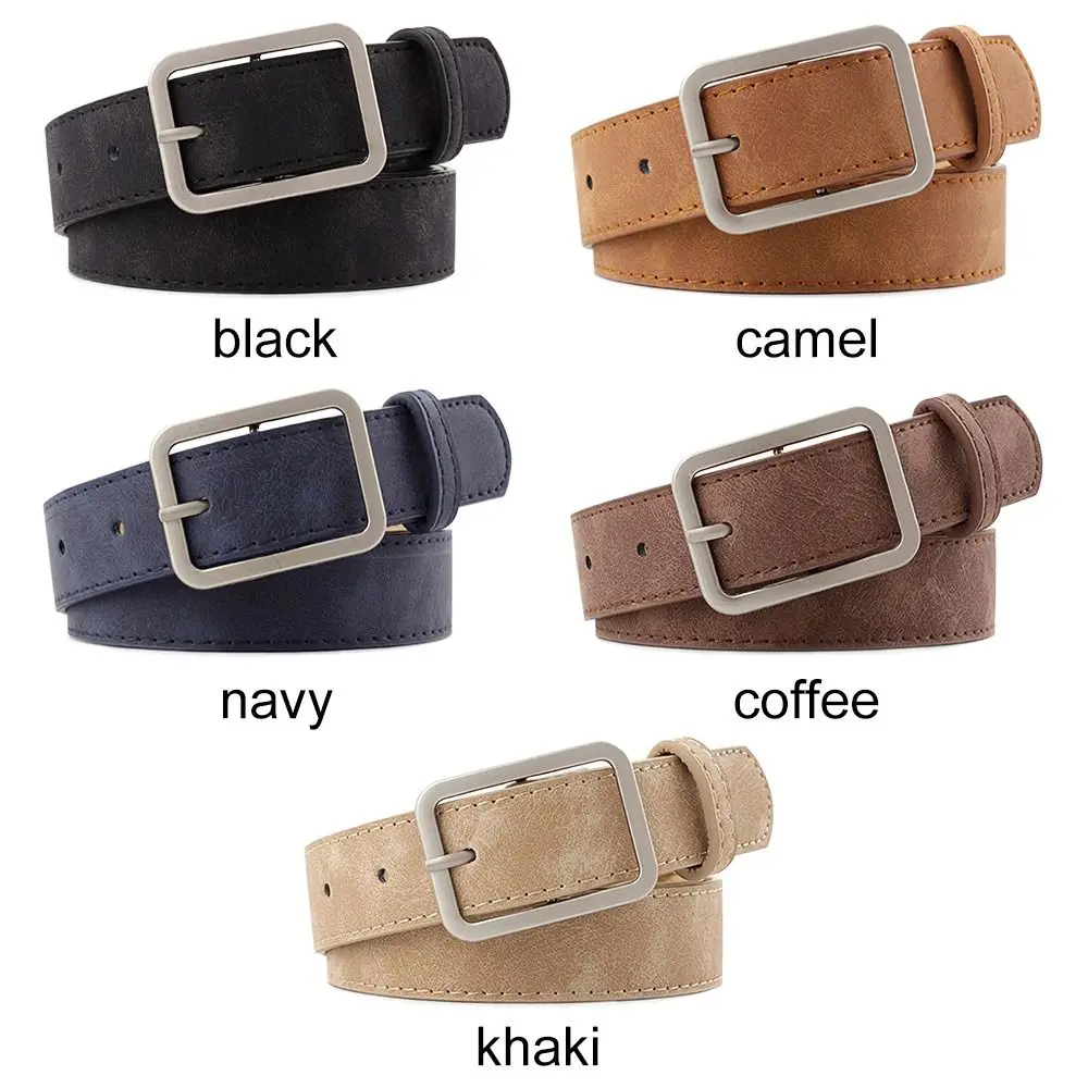 Fashion Square Pin Buckles Belts Women Silver Buckle Leather Belts for Jeans Retro Wild Belts for Women Waistbands Student Strap