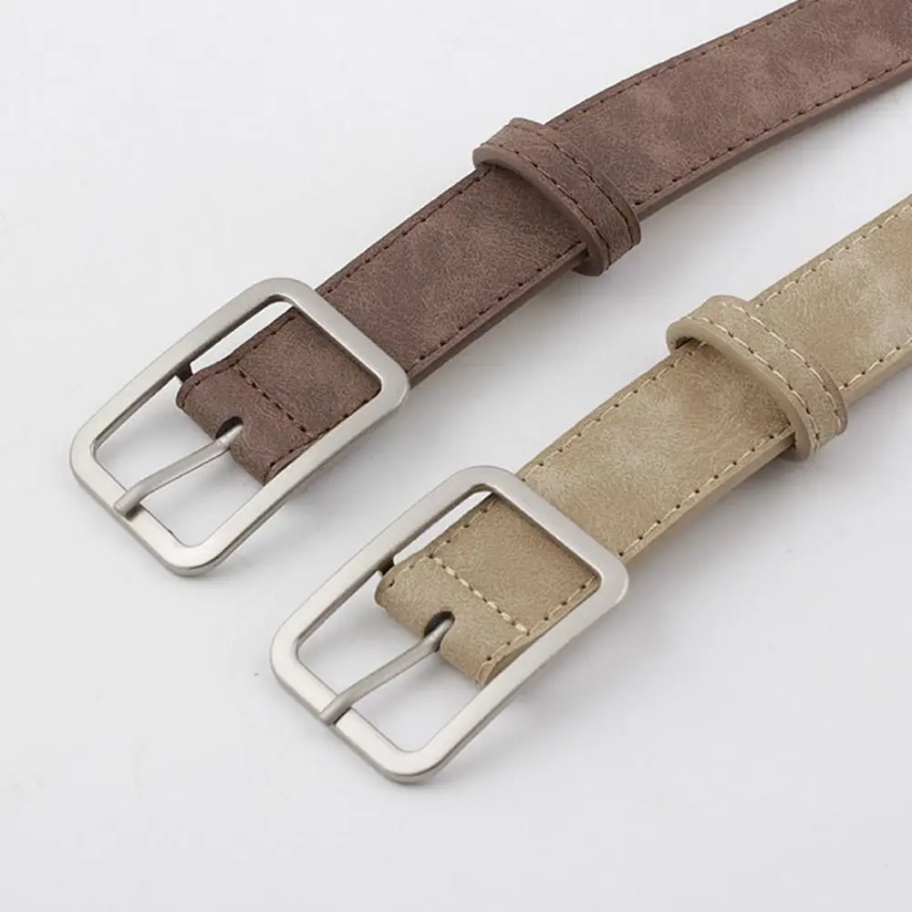 Fashion Square Pin Buckles Belts Women Silver Buckle Leather Belts for Jeans Retro Wild Belts for Women Waistbands Student Strap