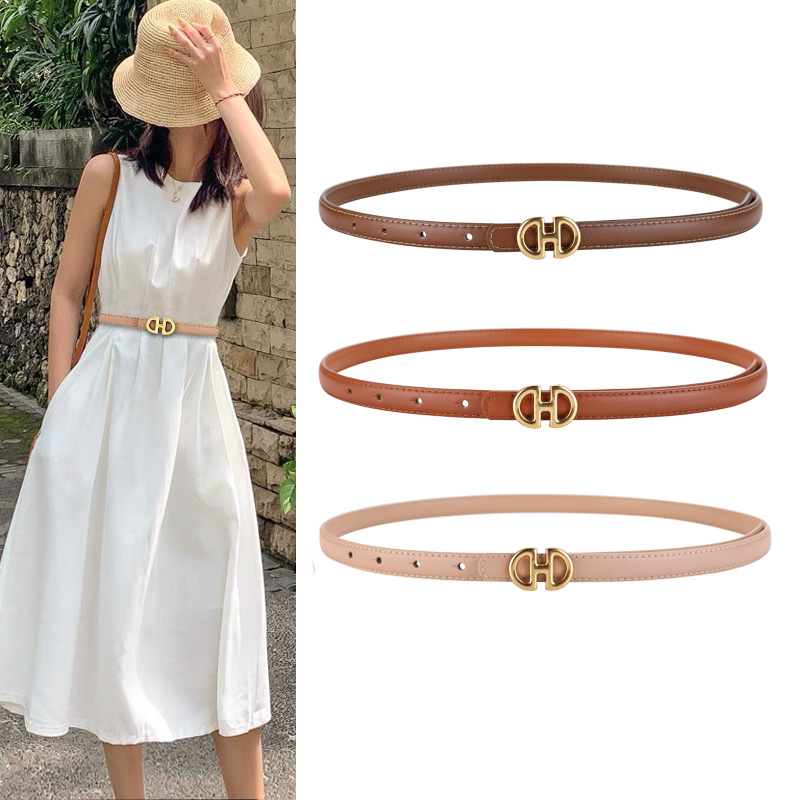 Women's Genuine Leather Thin Belt Luxury Fashion High Quality Cowhide Decorative Suit Summer Dress Black Narrow Fine Belt