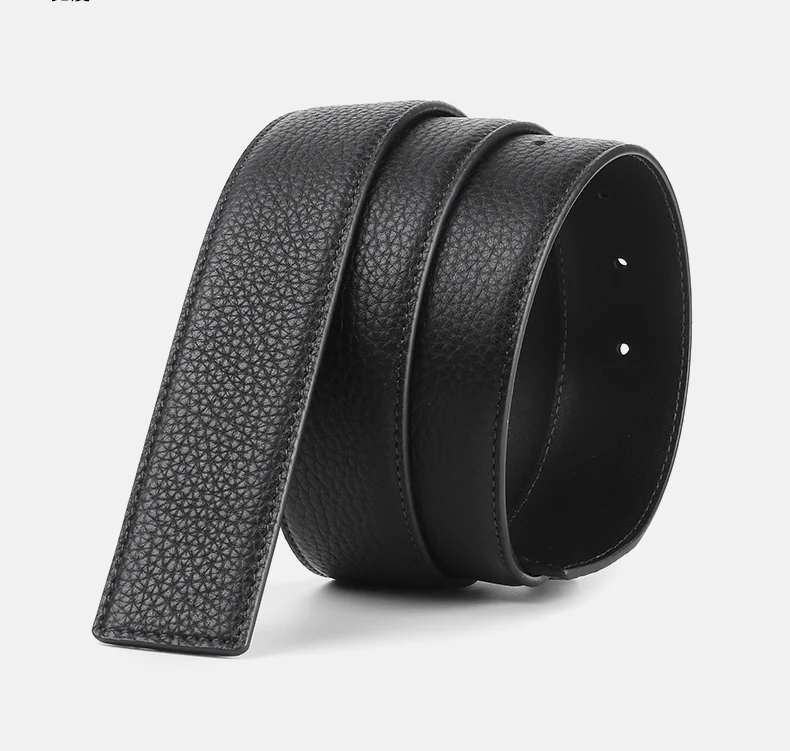 New No Buckle Belt Men's High Quality Male Genuine Real Leather Strap Litchi Grain Belt Cinturones Hombre 3.8cm Men Belt