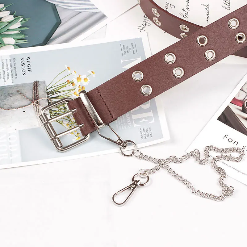 Fashion Alloy Women Belts Chain Luxury for Genuine Leather New Style Pin Buckle Jeans Decorative Ladies Retro Decorative Punk