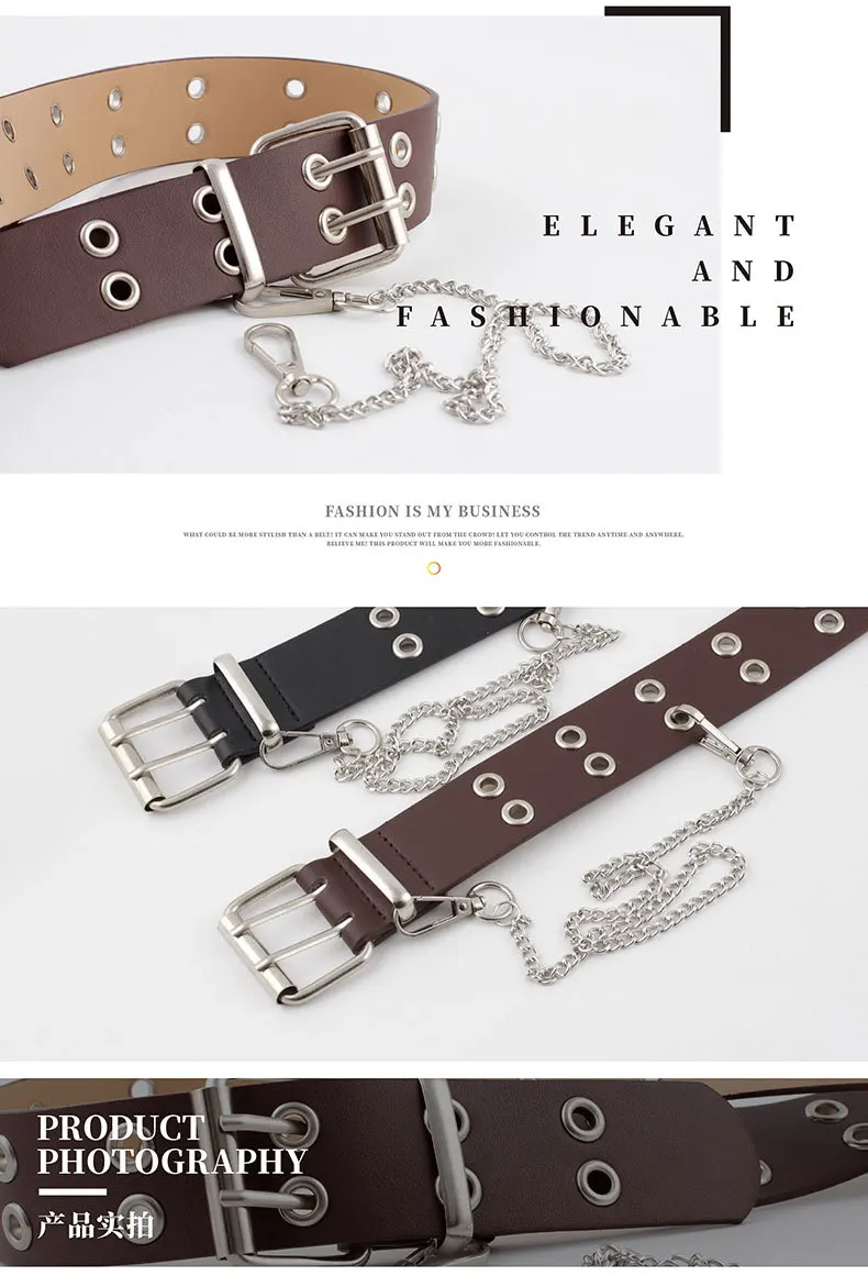 Fashion Alloy Women Belts Chain Luxury for Genuine Leather New Style Pin Buckle Jeans Decorative Ladies Retro Decorative Punk