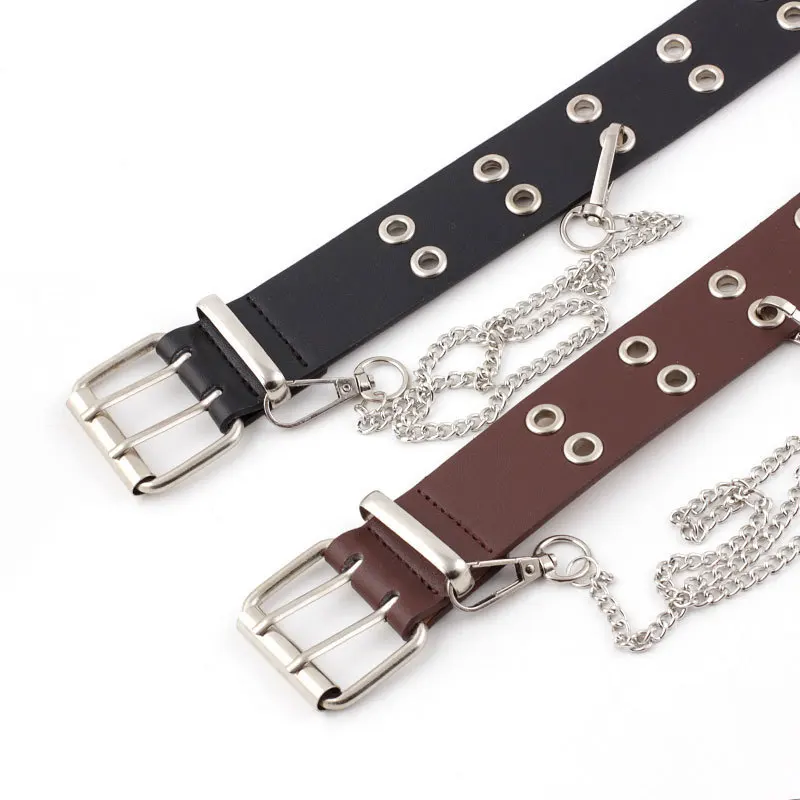 Fashion Alloy Women Belts Chain Luxury for Genuine Leather New Style Pin Buckle Jeans Decorative Ladies Retro Decorative Punk