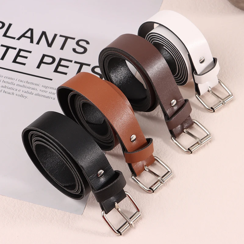 1Pc 100CM Leather Belt Fashion Waist Belts Metal Buckle Waistband Pants Decorative Clothing Accesories Khaki Black White Brown