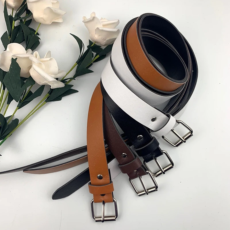 1Pc 100CM Leather Belt Fashion Waist Belts Metal Buckle Waistband Pants Decorative Clothing Accesories Khaki Black White Brown