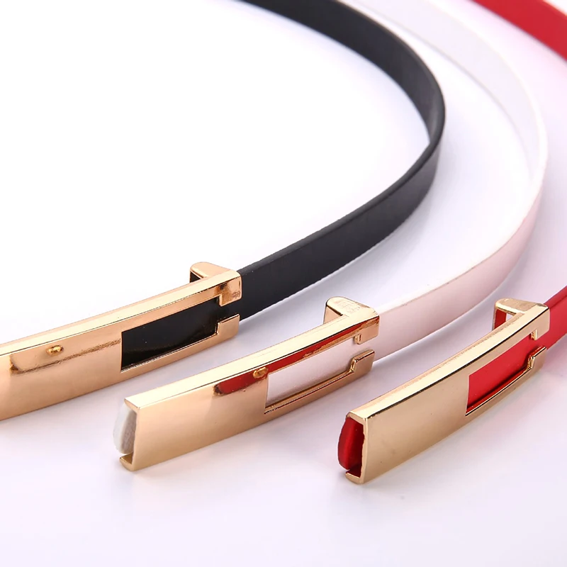 Fashion Thin Adjustable Belt Women Metal Pin Buckle PU Leather Waist Belt Black White Red Ladies Dress Coat Decoration Waistband