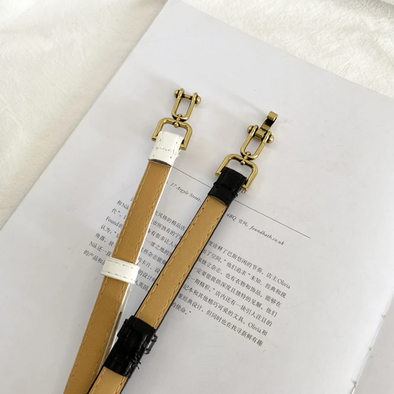 Simple Fashion Thin Pu Leather Belt Women Female Gold Metal Buckle Adjustable Waist Belt Skinny Coat Dress Wasitband Straps