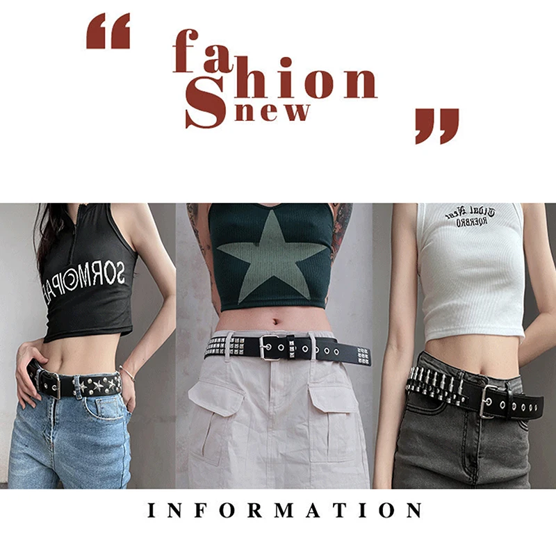 Rivet Hollow Bullet Decoration Belt Man's Goth Rock Fashion Ladies Leather Studded Gift Wild Adjustable Women Punk Black Belt