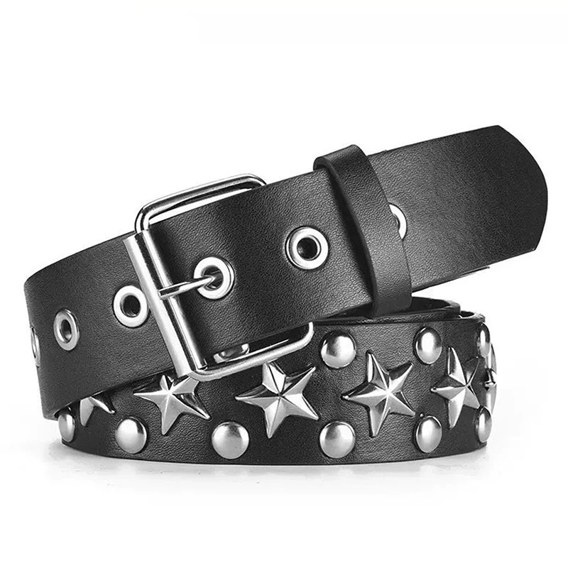 Rivet Hollow Bullet Decoration Belt Man's Goth Rock Fashion Ladies Leather Studded Gift Wild Adjustable Women Punk Black Belt