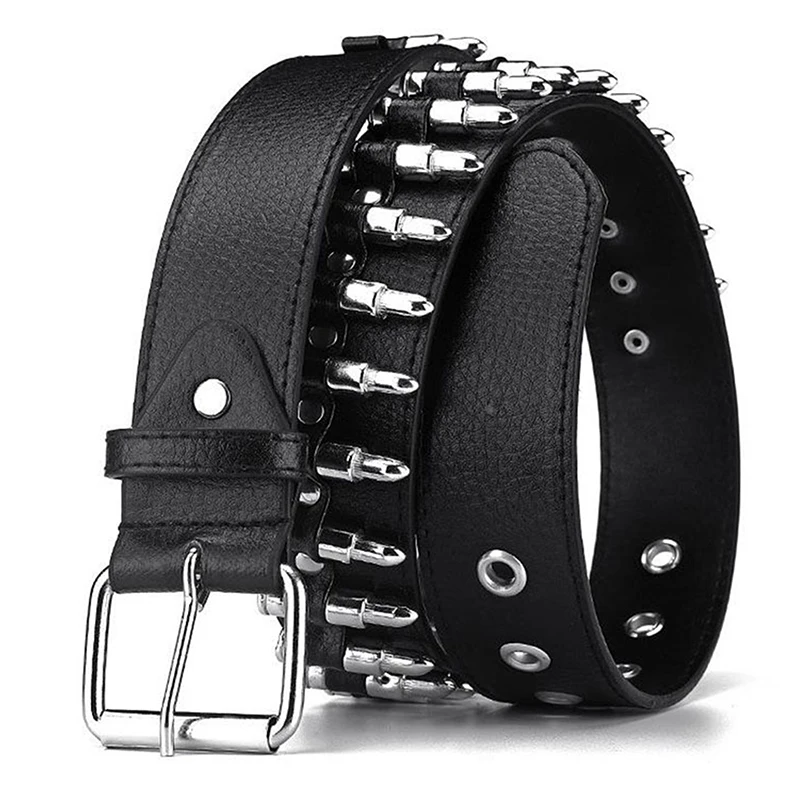 Rivet Hollow Bullet Decoration Belt Man's Goth Rock Fashion Ladies Leather Studded Gift Wild Adjustable Women Punk Black Belt