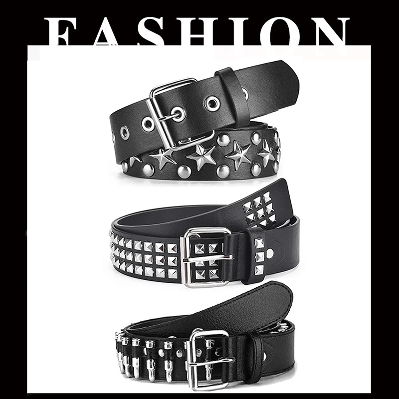 Rivet Hollow Bullet Decoration Belt Man's Goth Rock Fashion Ladies Leather Studded Gift Wild Adjustable Women Punk Black Belt