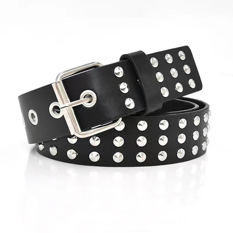 Rivet Hollow Bullet Decoration Belt Man's Goth Rock Fashion Ladies Leather Studded Gift Wild Adjustable Women Punk Black Belt