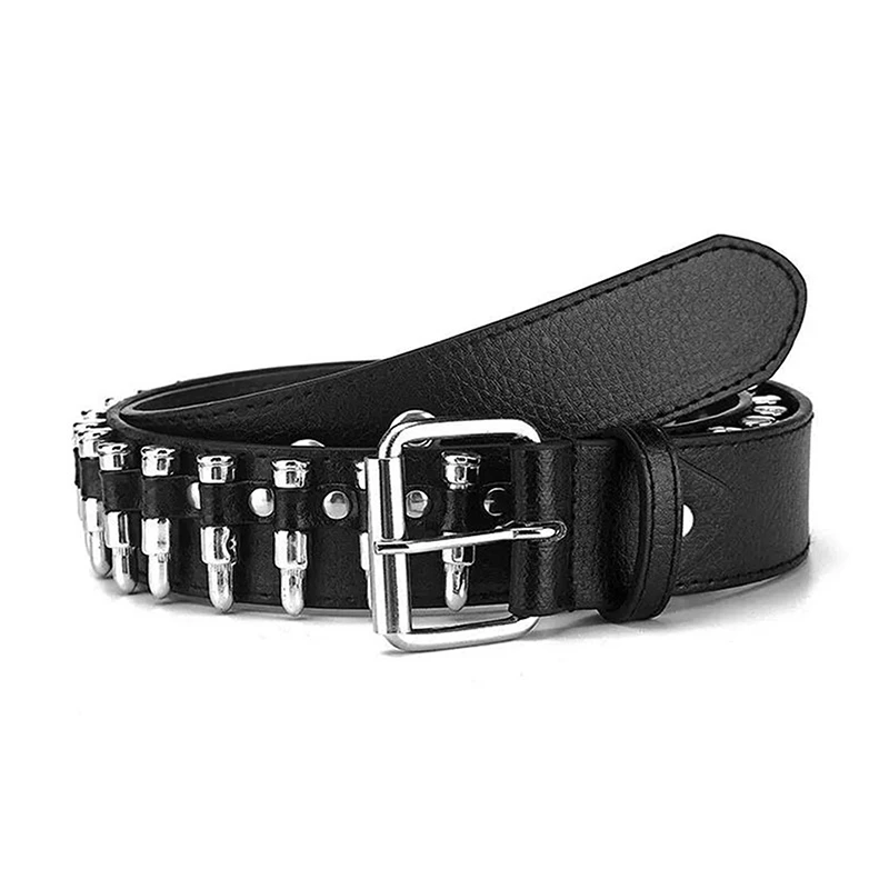 Rivet Hollow Bullet Decoration Belt Man's Goth Rock Fashion Ladies Leather Studded Gift Wild Adjustable Women Punk Black Belt