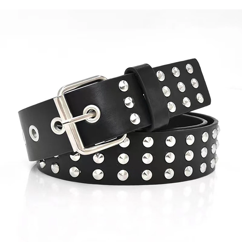 Rivet Hollow Bullet Decoration Belt Man's Goth Rock Fashion Ladies Leather Studded Gift Wild Adjustable Women Punk Black Belt