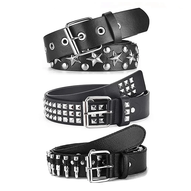 Rivet Hollow Bullet Decoration Belt Man's Goth Rock Fashion Ladies Leather Studded Gift Wild Adjustable Women Punk Black Belt