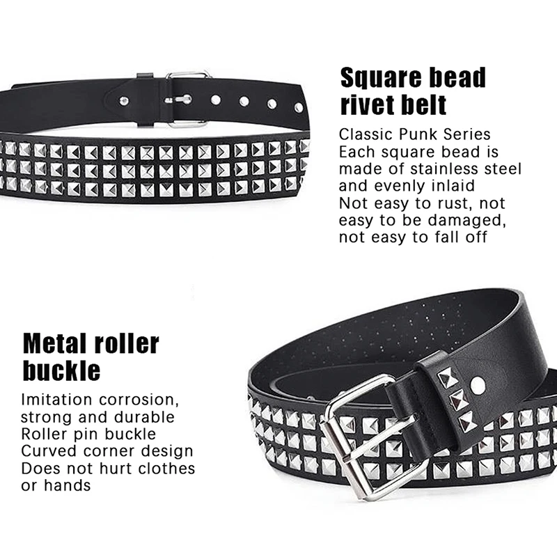 Rivet Hollow Bullet Decoration Belt Man's Goth Rock Fashion Ladies Leather Studded Gift Wild Adjustable Women Punk Black Belt