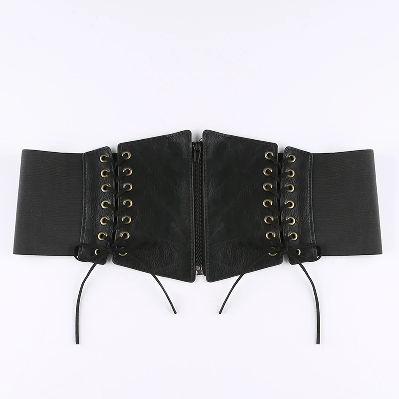 Fashion Punk Corset Wide Belts Women Slimming Body Elastic Bustier Waistband PU Leather Hip Hop Gothic Dress Girdle Belt Straps