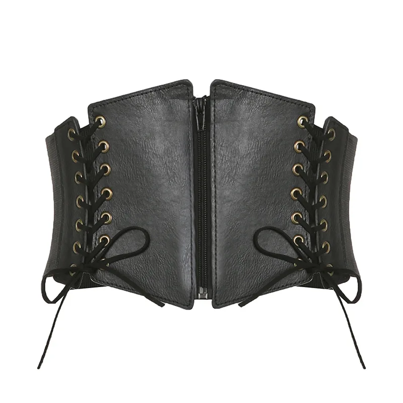 Fashion Punk Corset Wide Belts Women Slimming Body Elastic Bustier Waistband PU Leather Hip Hop Gothic Dress Girdle Belt Straps