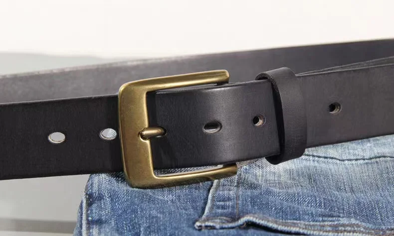 Vintage Luxury Handmade Leather Copper Buckle Man's Belt Cinturon Gotico Cowhide Retro All-match Casual Jeans Soft Belt ABC