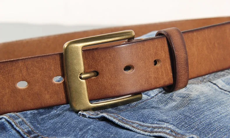 Vintage Luxury Handmade Leather Copper Buckle Man's Belt Cinturon Gotico Cowhide Retro All-match Casual Jeans Soft Belt ABC