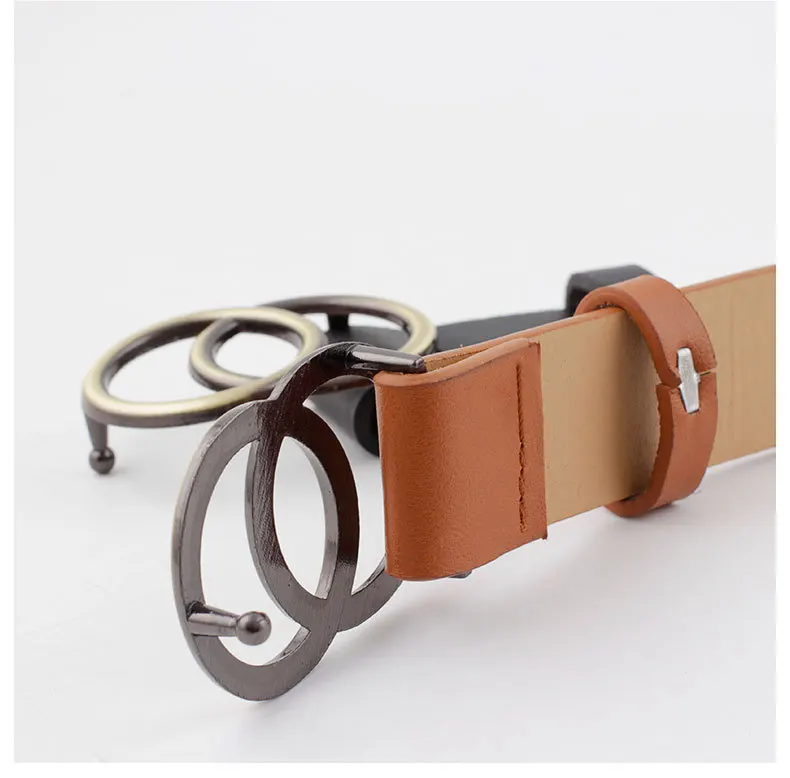 Big Double Ring Circle Metal Buckle Belt Women Fashion Wild Waistband Ladies Wide Leather Straps Belts for Leisure Dress Jeans