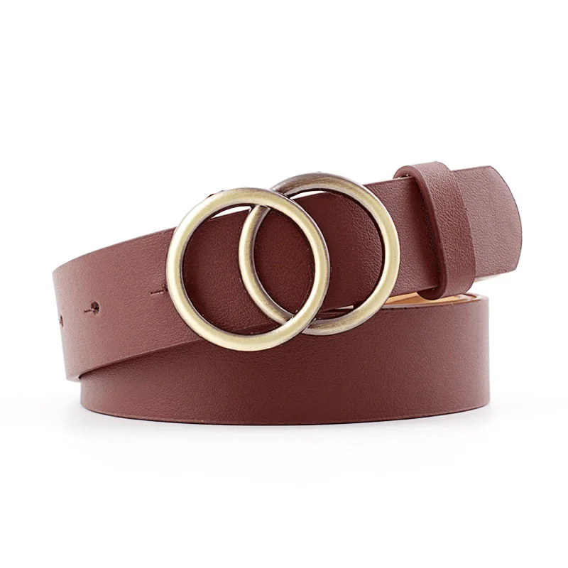 Big Double Ring Circle Metal Buckle Belt Women Fashion Wild Waistband Ladies Wide Leather Straps Belts for Leisure Dress Jeans