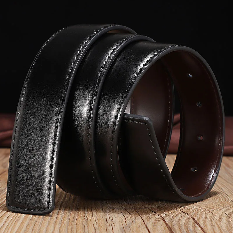 Multi-size Genuine Leather Mens Belt Two-layer Cowhide Double-sided Available Without Buckle Pin Buckle Belt for Men