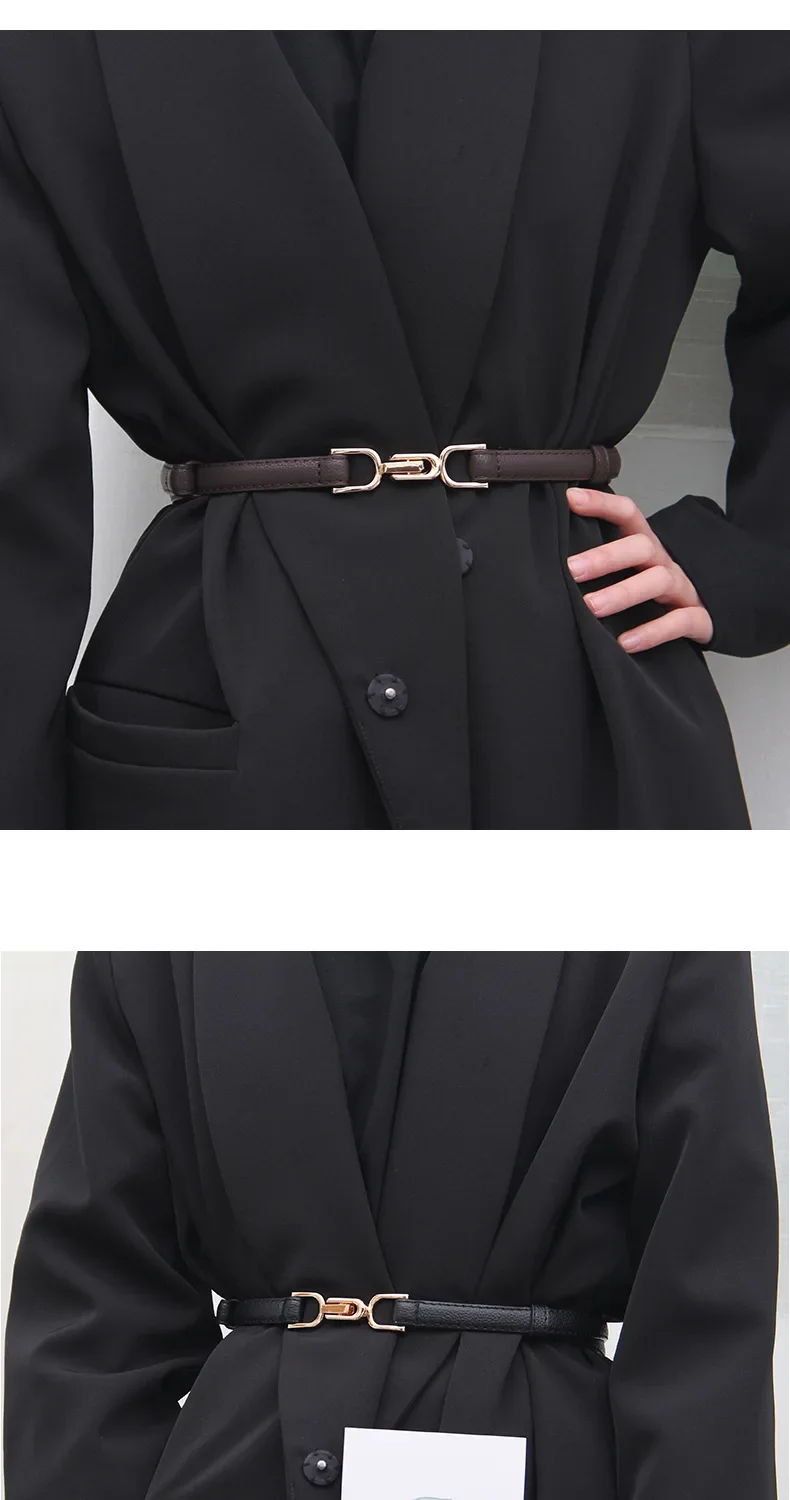 Women Solid Color Belt PU Leather Fine Decoration Dress Belts Simple Fashion Daily Versatile Belt Black Trend Accessories