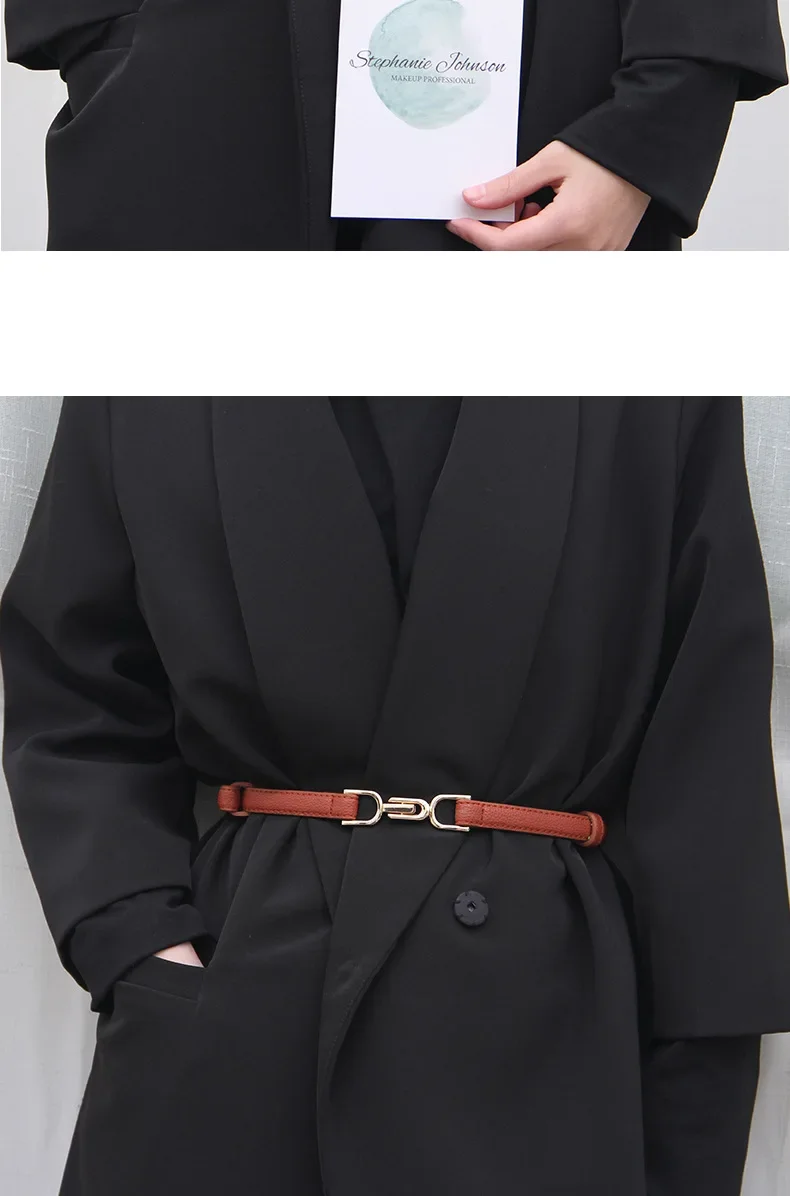 Women Solid Color Belt PU Leather Fine Decoration Dress Belts Simple Fashion Daily Versatile Belt Black Trend Accessories