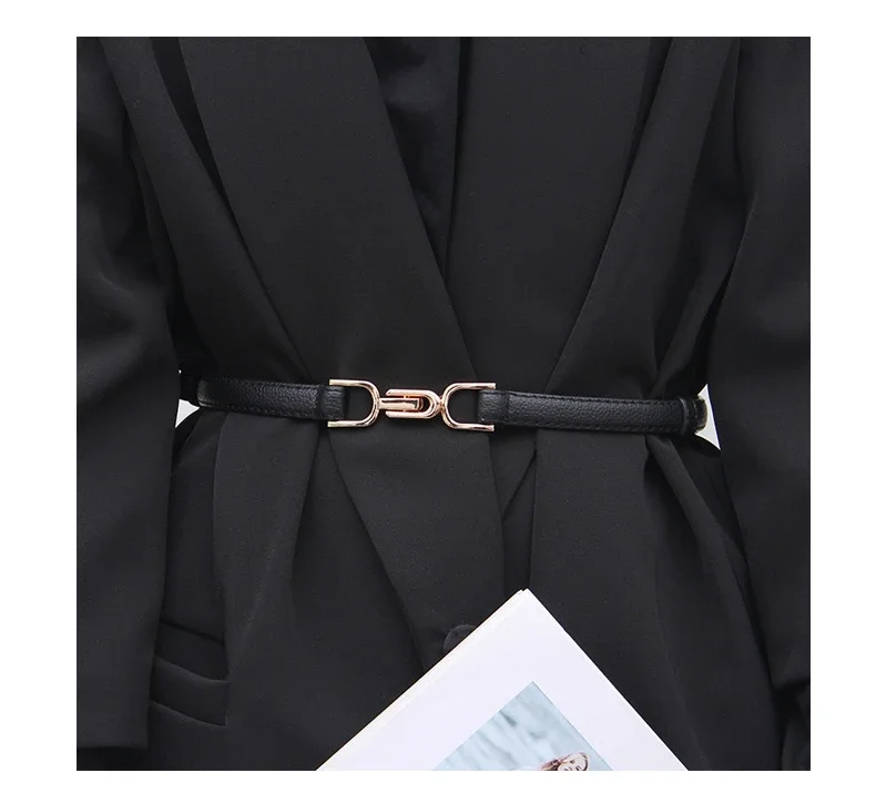 Women Solid Color Belt PU Leather Fine Decoration Dress Belts Simple Fashion Daily Versatile Belt Black Trend Accessories