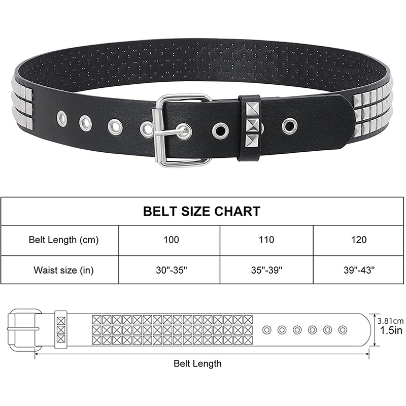 Studded Belt Men Women Punk Pyramid Square Buckle Chain Belt Bonded Leather Rivet Black Leather Belt Waistband For Jeans