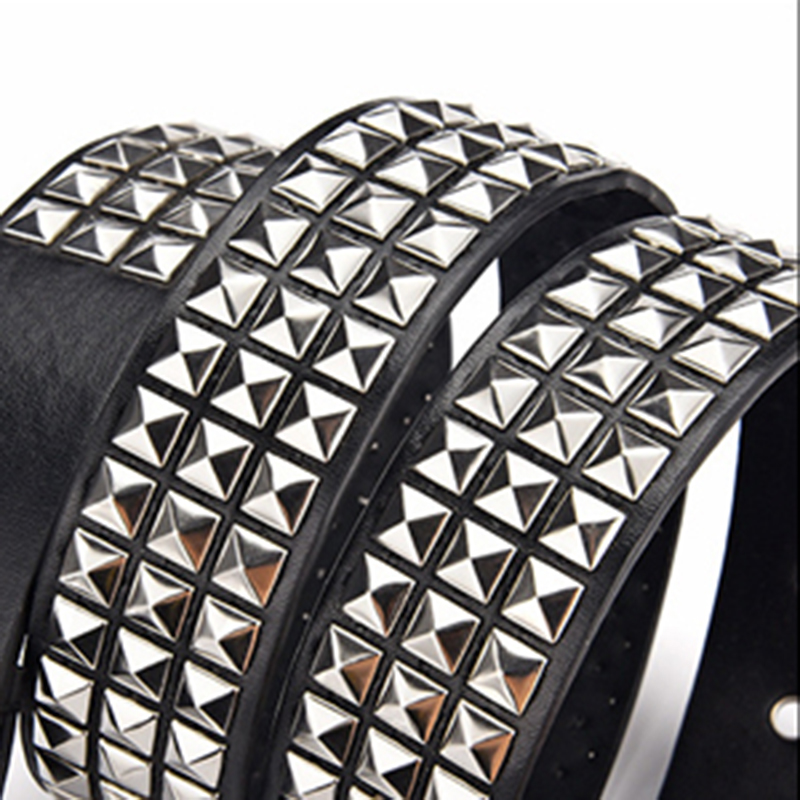 Studded Belt Men Women Punk Pyramid Square Buckle Chain Belt Bonded Leather Rivet Black Leather Belt Waistband For Jeans