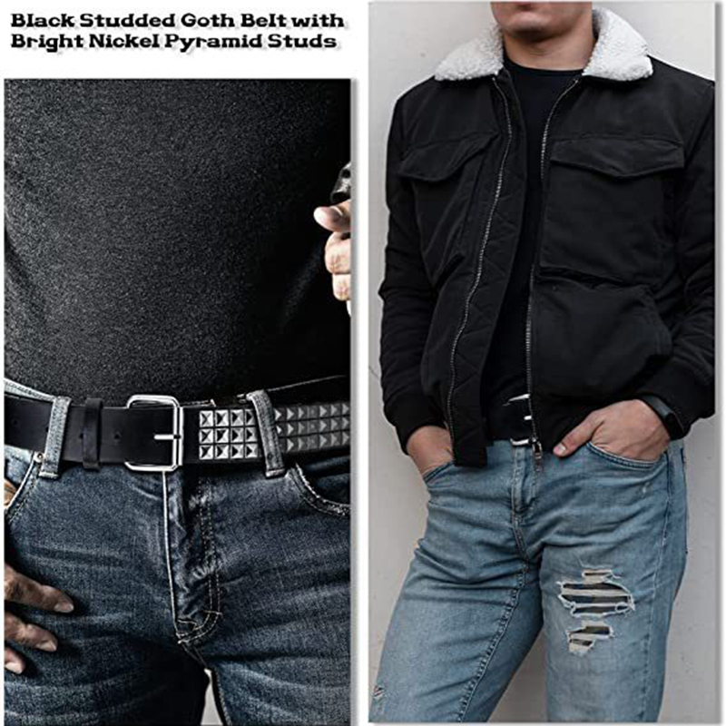 Studded Belt Men Women Punk Pyramid Square Buckle Chain Belt Bonded Leather Rivet Black Leather Belt Waistband For Jeans