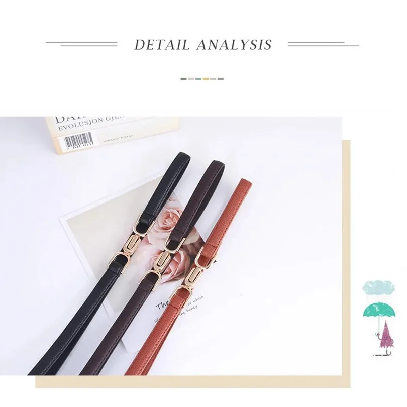 Women's Leather Belt for Dress,Skinny Adjustable Thin Waistband,Fashion Vintage Golden Buckle PU Belts for Ladies Daily Use