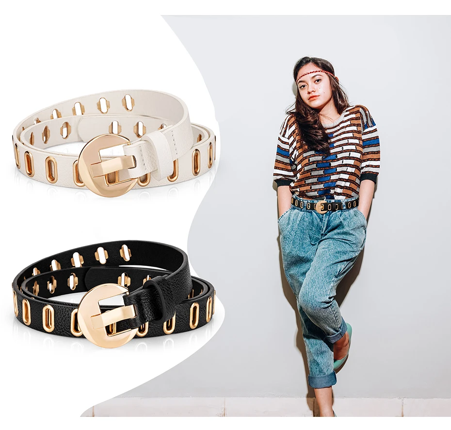 Maikun New Grunge Women Belt Adjustable Hole Grunge Punk  Belts for Women Alloy Pin Buckle PU Leather Belt 