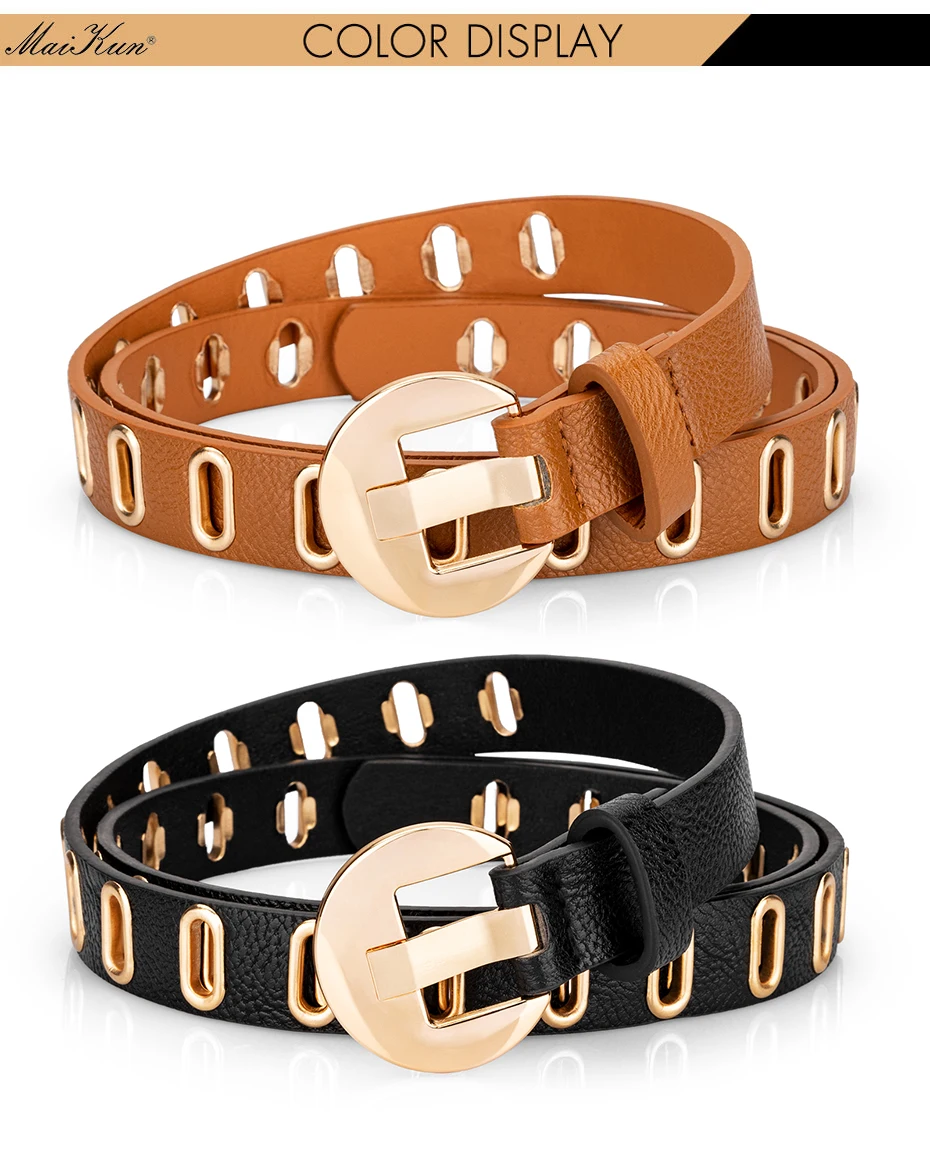 Maikun New Grunge Women Belt Adjustable Hole Grunge Punk  Belts for Women Alloy Pin Buckle PU Leather Belt 