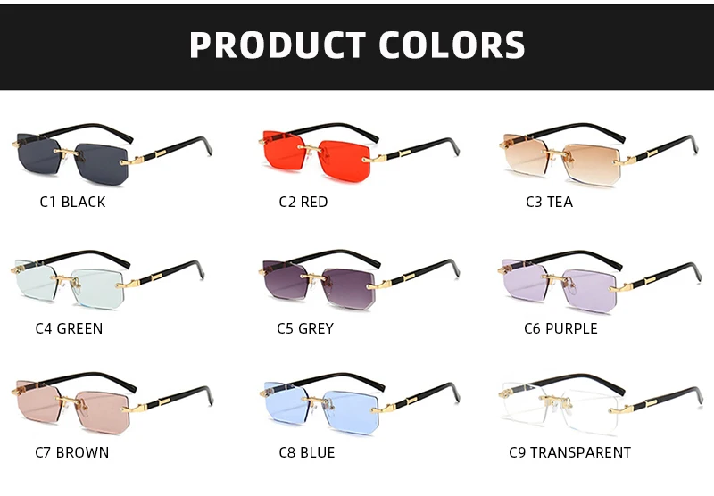 Fashion Rimless Sunglasses Men Women Populare Frameless Sun Glasses Male Female Classic Small Square Summer Traveling Shades